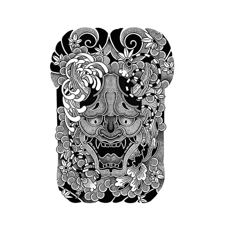 Flowers & Hannya Mask - Full Back - InkOMG