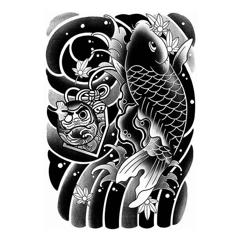 Koi Fish & Daruma Ukiyo-e - InkOMG