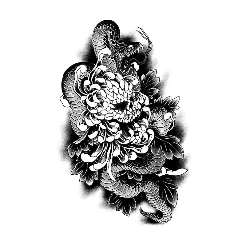 Chrysanthemum & Snake - InkOMG