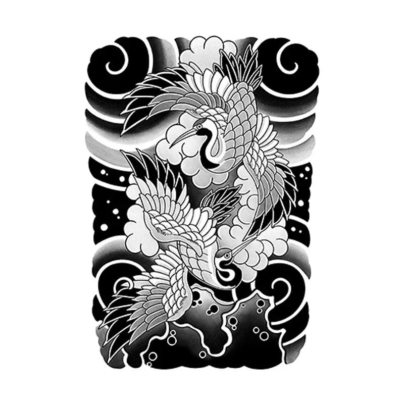 Cranes & Auspicious Clouds - Full Back - InkOMG