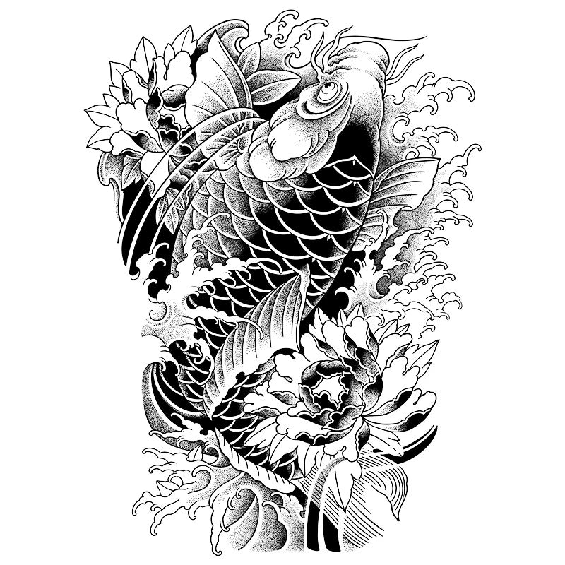 Lotus & Koi-Fische – Ganzer Rücken