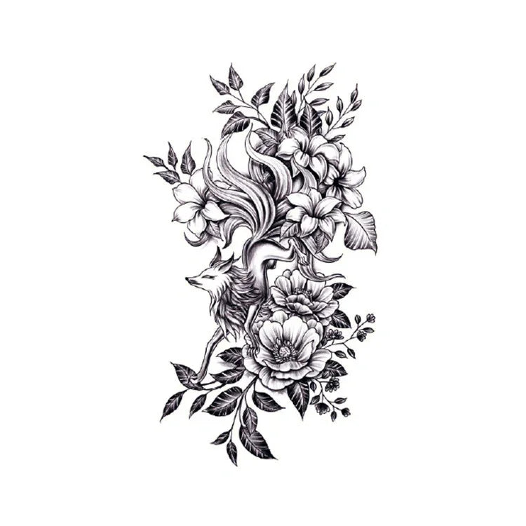 Nine-Tailed Fox & Flowers - InkOMG