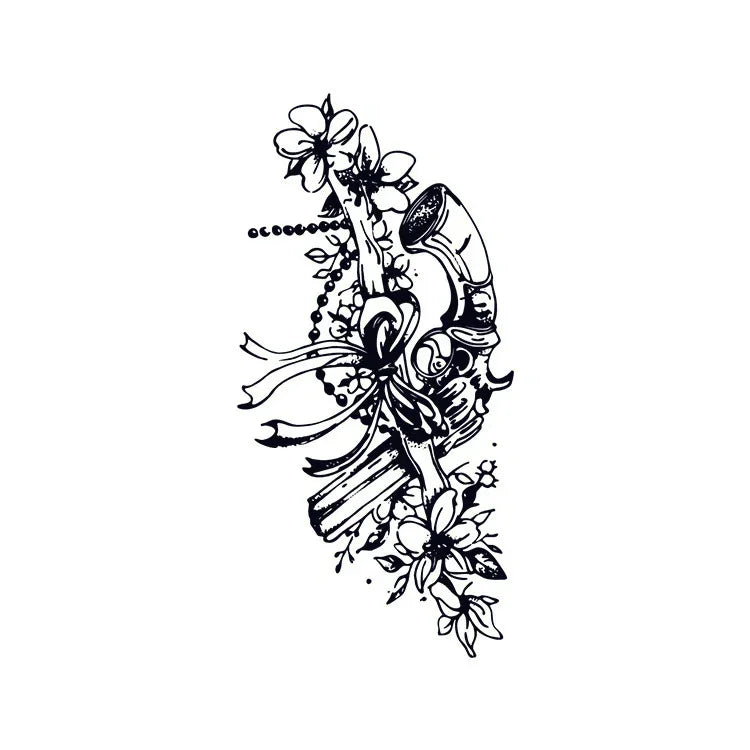 Flowers Tie with Revolver - InkOMG