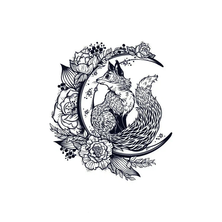 Moon & Flower & Fox - InkOMG