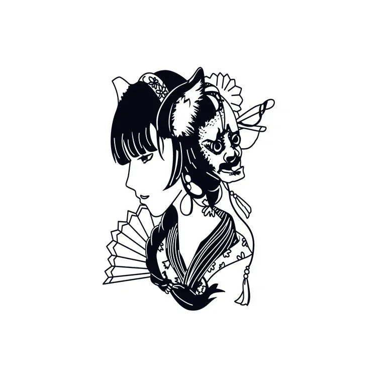 Cat Girl with Hannya Mask - InkOMG