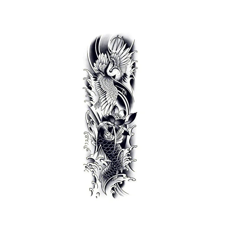Crane & Koi Fish - InkOMG