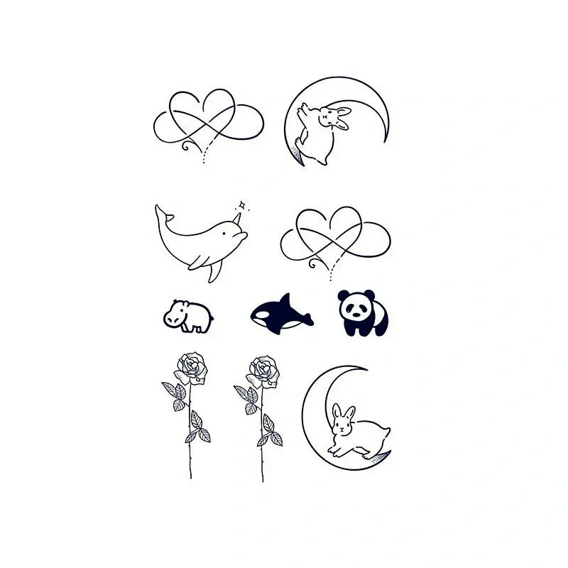 Cute Animal & Heart Set – Moon, Rose & Ocean - InkOMG