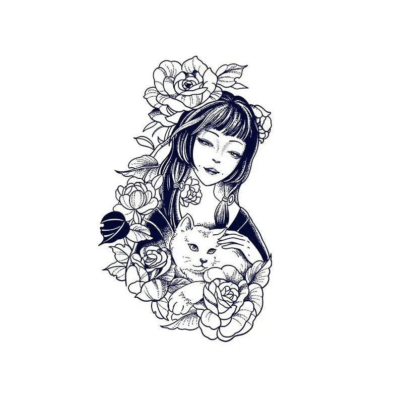 Flower Girl with Cat - InkOMG