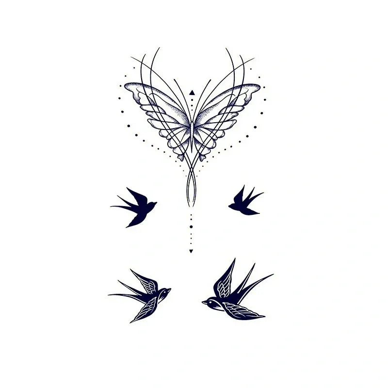 Swallows & Butterfly - InkOMG