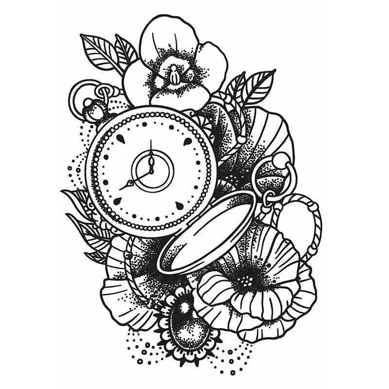 Flowers & Pocket Watch 1 - InkOMG