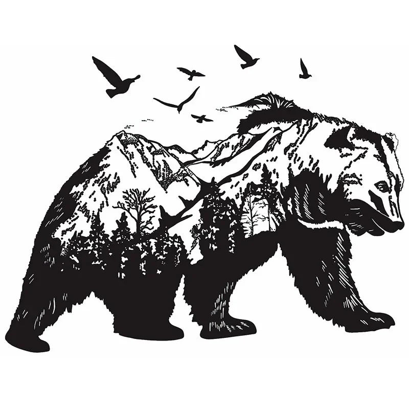 Mountain Bear & Birds - InkOMG