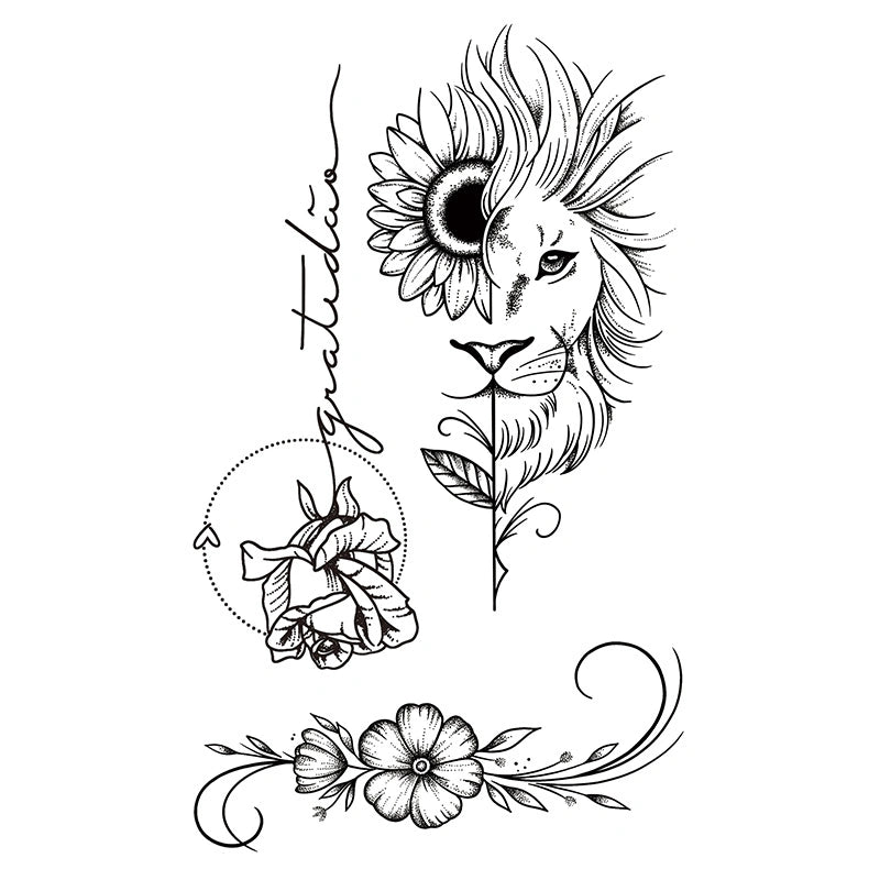 Sunflower Lion Bloom tattoo design