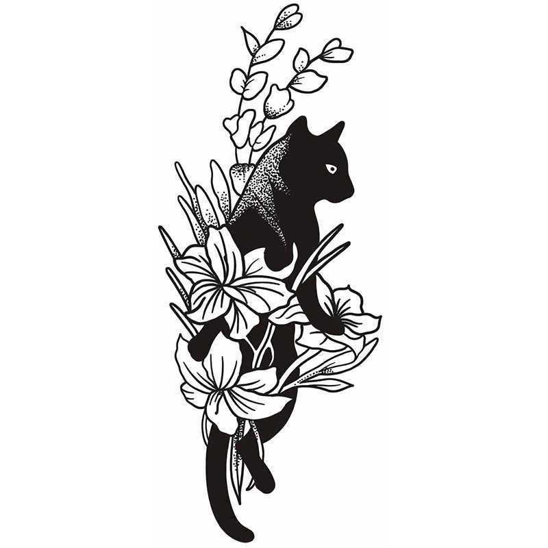 Schwarze Katze &amp; Blumen