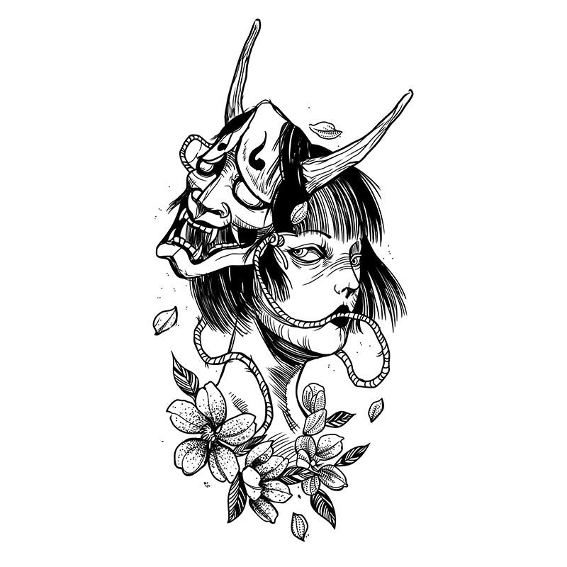 Girl with Hannya Mask