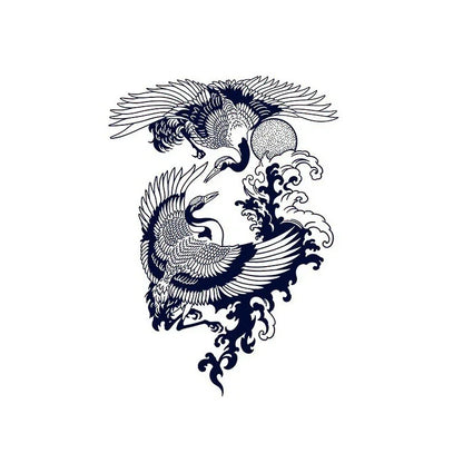 Japanese Cranes & Waves - InkOMG