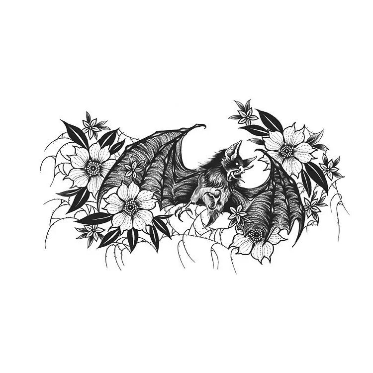 Flying Bat & Flower - InkOMG
