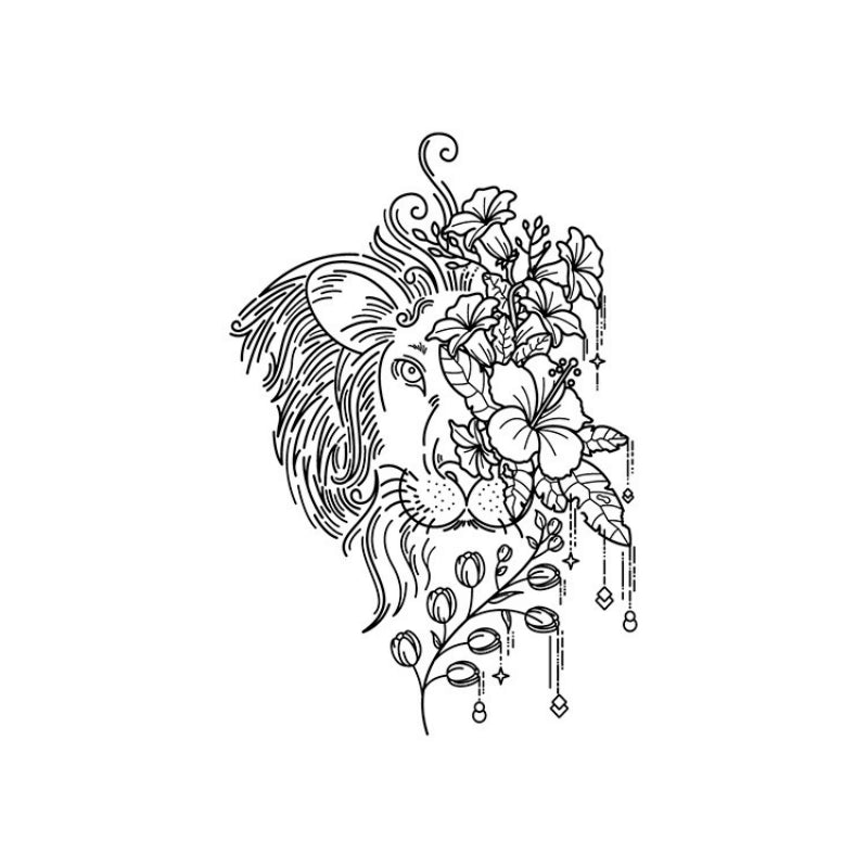Floral Lion Linework-InkOMG 