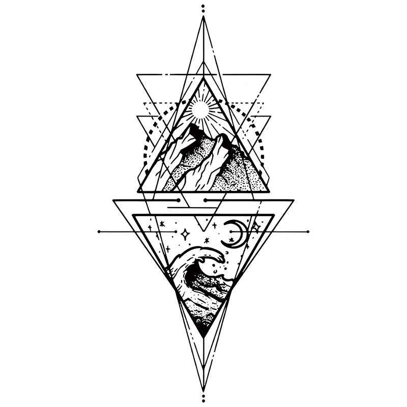 Geometric Mountains & Waves tattoo design