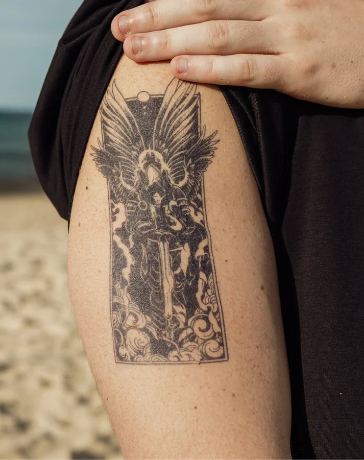 Holy knight tattoo design on arm