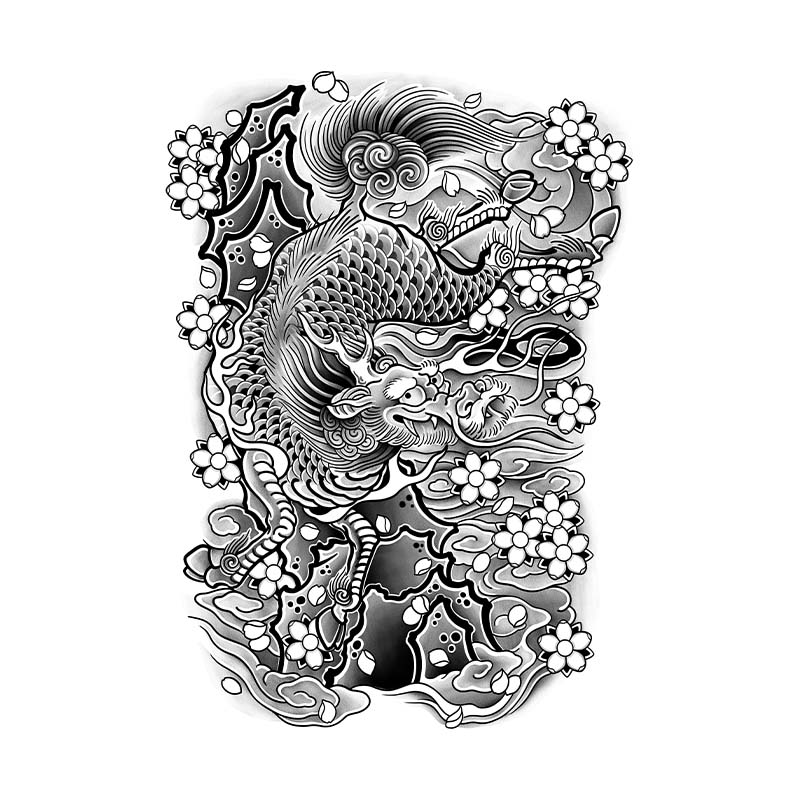 Kirin & Cherry Blossoms - Full Back - InkOMG