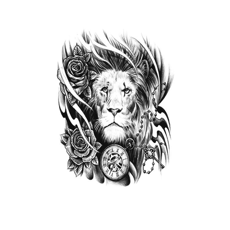 Lion, Roses & Pocket Watch-InkOMG