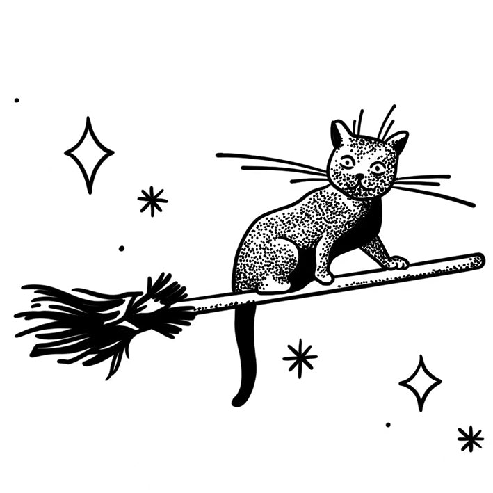 Magic Broom Cat tattoo design