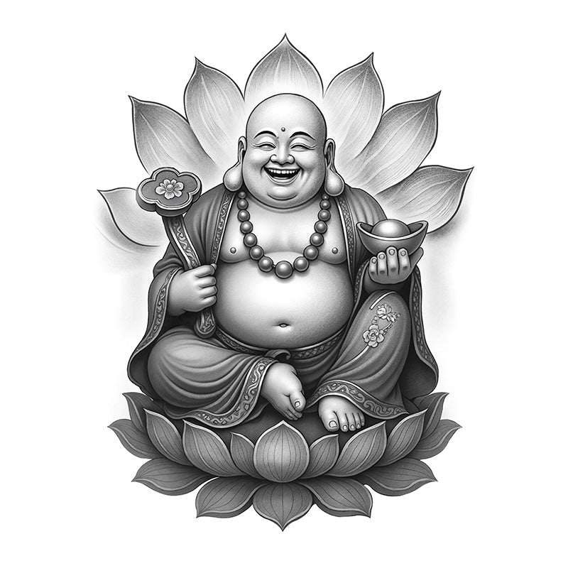 Maitreya (Budai) on Lotus - Full Back tattoo design
