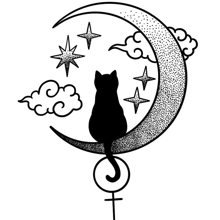 Moon Cat - Crescent & Stars tattoo design