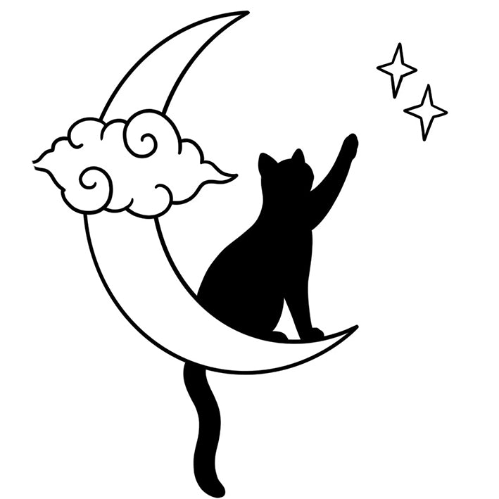 Moon Cat Reaching Stars tattoo design