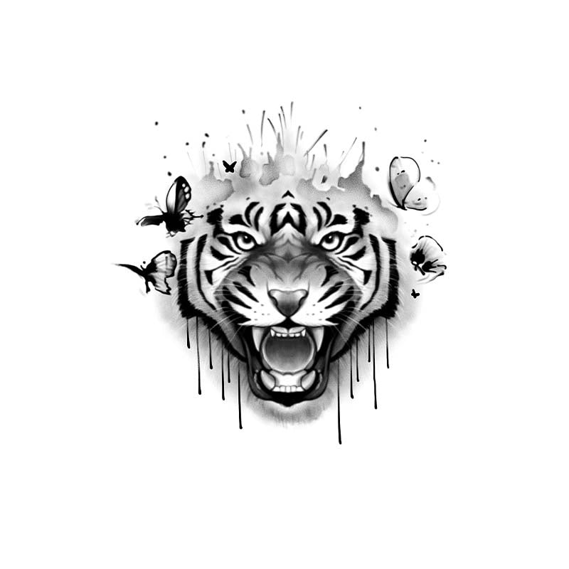 Roaring Tiger & Butterflies
