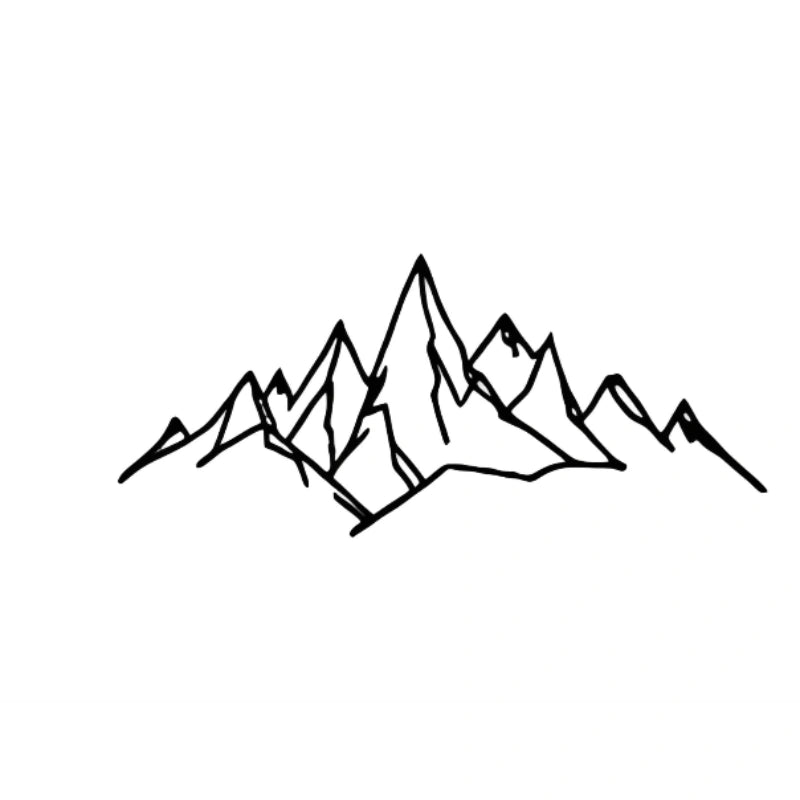 Minimalist semi-permanent tattoo of mountain peaks in clean linework style.