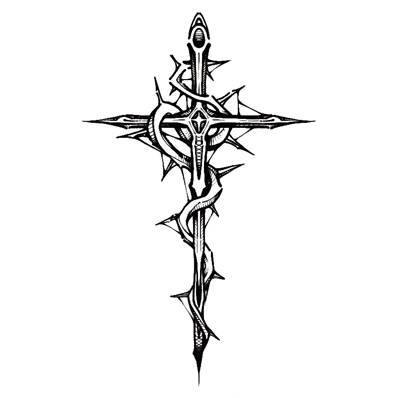 Spiked Cross with Thorns tattoo design