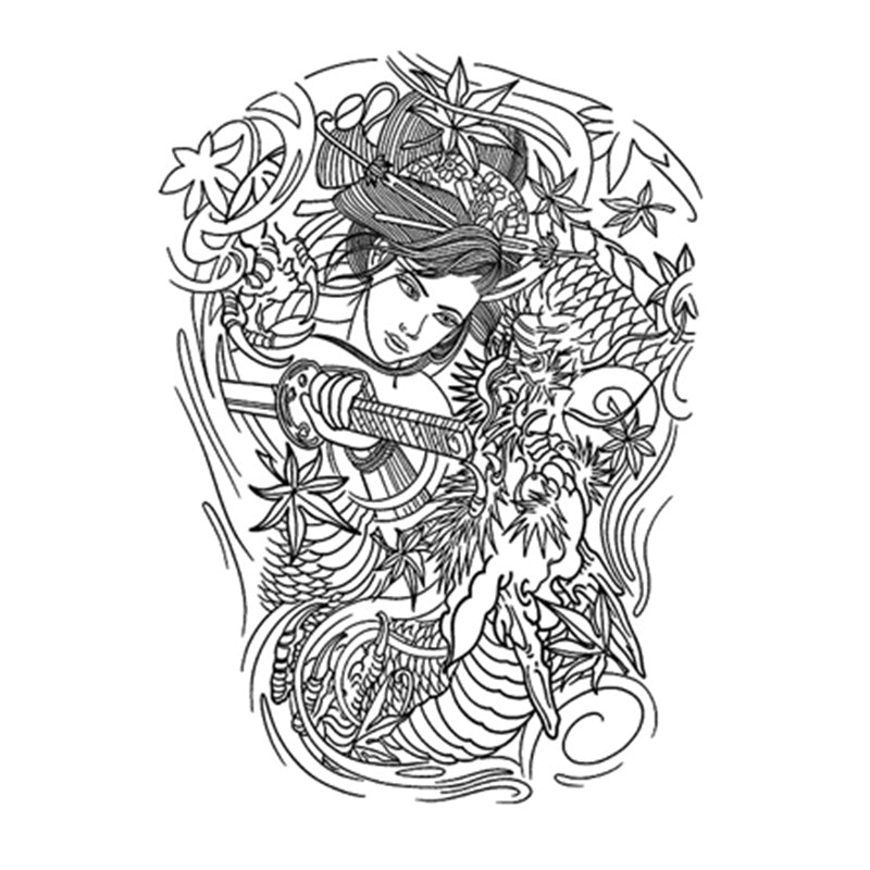 Sword Maiden & Dragon - Full Back-InkOMG