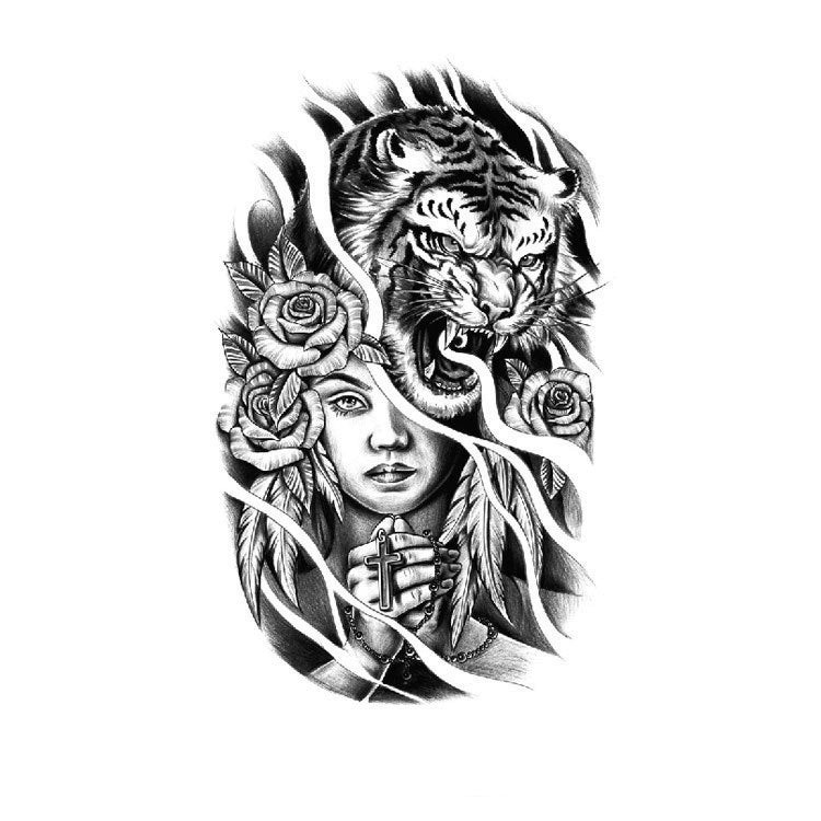 Tiger, Roses & Cross-InkOMG