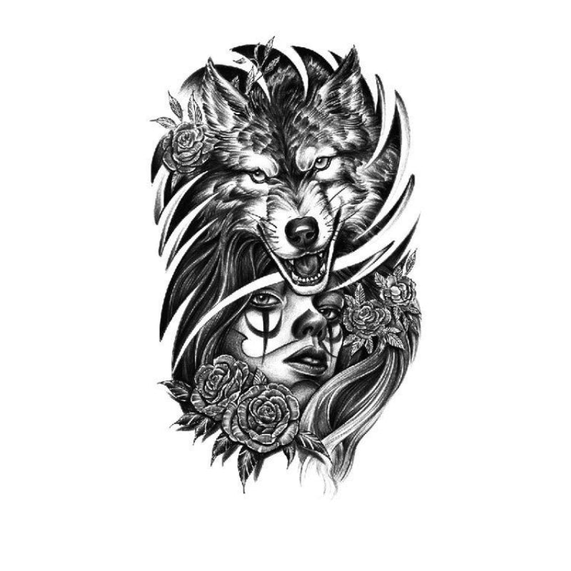 Wolf Spirit & Roses-InkOMG