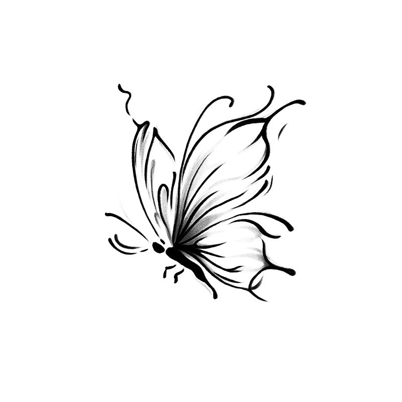 Semi-permanent tattoo of a side-profile butterfly created with brushstrokes and shading.