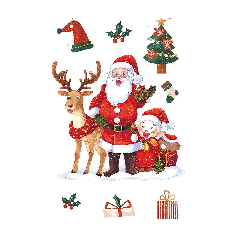 Glitter Santa, reindeer, elf, tree and gifts (color temporary tattoo for Christmas party, 2–3 days wear)