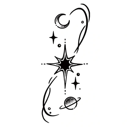 Celestial star with planet semi-permanent tattoo design from the Moon & Sun Celestial Symbols 4-Pack.