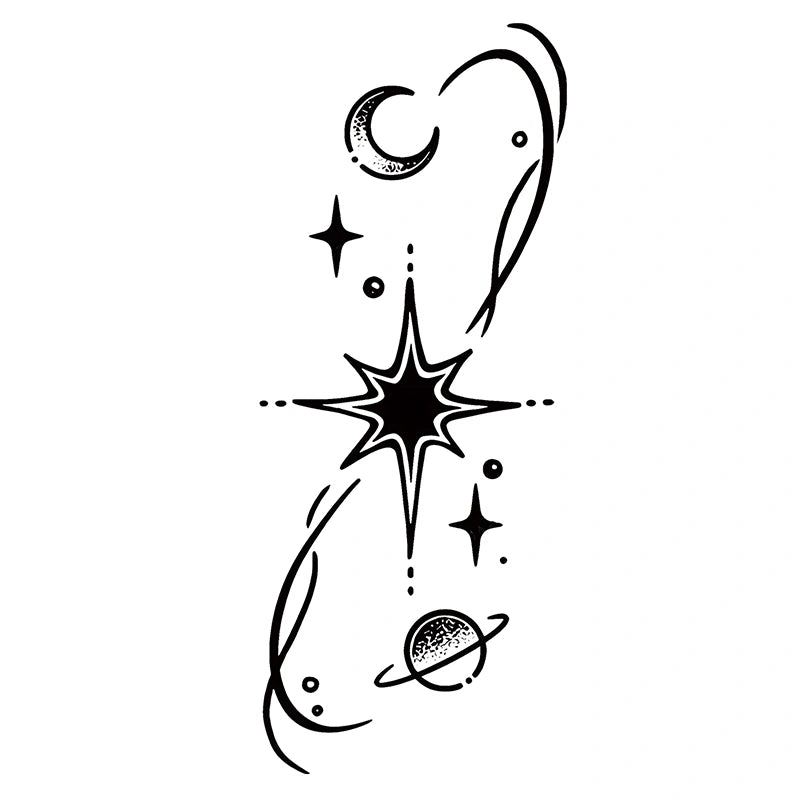 Celestial star with planet semi-permanent tattoo design from the Moon & Sun Celestial Symbols 4-Pack.