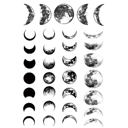 Moon phases semi-permanent tattoo sheet from the Moon & Sun Celestial Symbols 4-Pack.