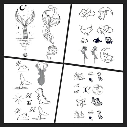 Sweet Ocean & Heart Icons 4-Pack bundle overview with mermaid tails, cute ocean icons, heart doodles, and mini line art designs.