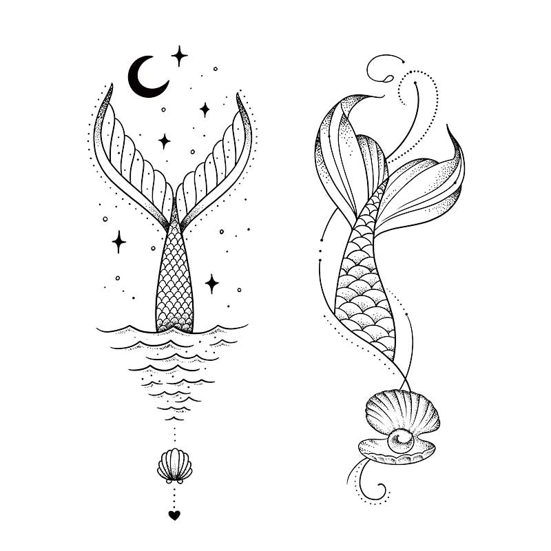 Mermaid tails semi-permanent tattoo design with moon and sparkles from the Sweet Ocean & Heart Icons 4-Pack.